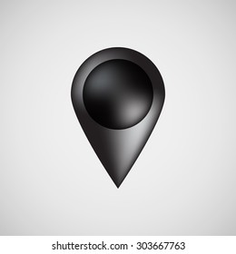 Black abstract map pointer badge, gps button with light background for design concepts, internet sites, user interfaces, UI, applications, apps, presentations and prints. Vector illustration.