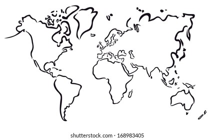 Similar Images, Stock Photos & Vectors of Freehand world map sketch on ...