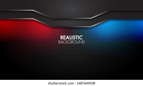 Black abstract mat geometric background elegant futuristic glossy red and blue light with grid line.Modern shape concept.