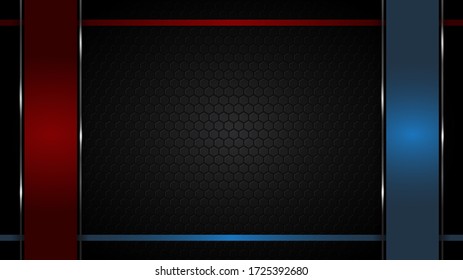 Black abstract mat geometric red and blue background elegant futuristic glossy red and blue light with grid line.Modern shape concept.