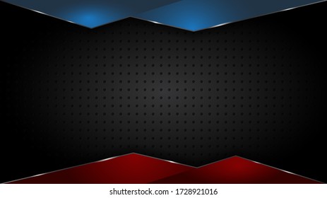 Color negro abstracto mate geométrico rojo y azul fondo elegante futurista luz roja y azul con línea de cuadrícula.Concepto de forma moderna.