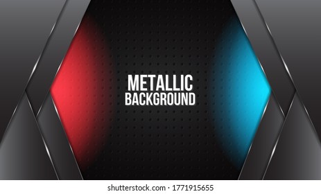 Black abstract mat geometric red and blue background elegant futuristic glossy red and blue light with grid line.Modern shape concept.