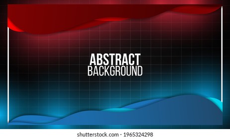 Black abstract mat geometric red and blue background elegant futuristic glossy red and blue light with grid line.Modern shape concept.