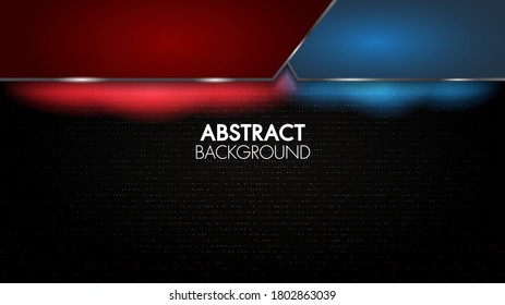 Fondo de medio tono de la alfombra abstracta negra.  Elegante rojo y azul futurista luz roja y azul con línea de cuadrícula geométrica. Concepto de forma moderna.