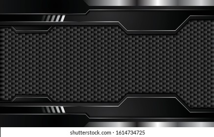 Black Abstract Metallic Frame Layout Design Tech Innovation Concept Background. Vector Graphic.
