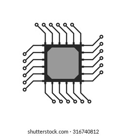black abstract microchip circuit icon. concept of computing, technical equipment, chipset logic, circuitry. isolated on white background. flat style trend modern logo design vector illustration