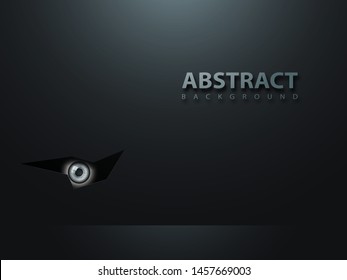 Black abstract modern background. The eye looks out of the dark. Vector illustration.