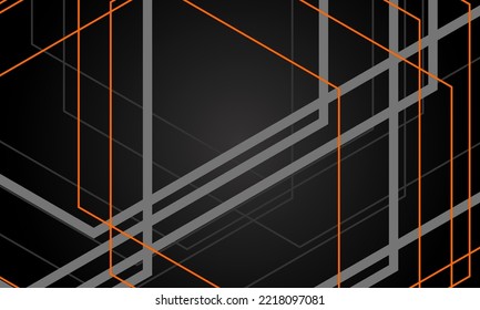 El negro abstracto fondo moderno con líneas y contornos geométricos grises y naranjas. Ilustración del vector