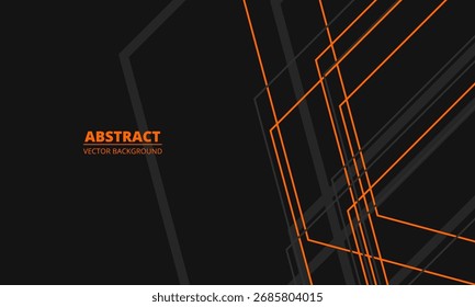 Black abstract modern background with gray and orange geometric lines and outlines. Vector illustration