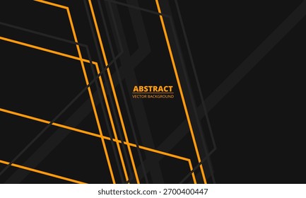Black abstract modern background with gray and yellow geometric lines and outlines. Vector illustration