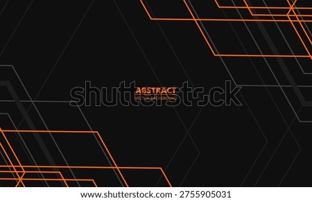 Black abstract modern background with gray and orange geometric lines and outlines. Vector illustration