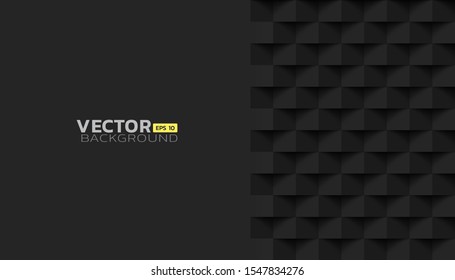 Black abstract modern square texture background, 3d paper art style with copy space on the left side, Vector illustration