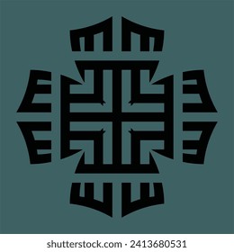 Black abstract monogram or Arabic ceramic motifs on a dark background