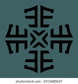 Black abstract monogram or Arabic ceramic motifs on a dark background