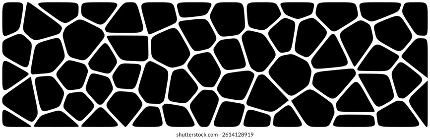 Black abstract mosaic pattern with irregular white outlines forming organic, stone-like shapes.

