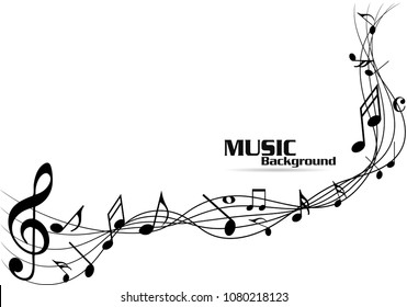 Black Abstract music notes on rainbow line wave background. Black G-clef and music notes isolated vector illustration Can be adapt to Brochure, Annual Report, Magazine, Poster, music background.