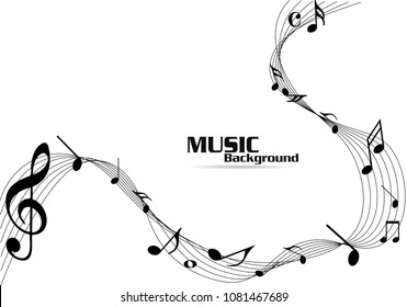 Black Abstract music notes on rainbow line wave background. Black G-clef and music notes isolated vector illustration Can be adapt to Brochure, Annual Report, Magazine, Poster, music background.