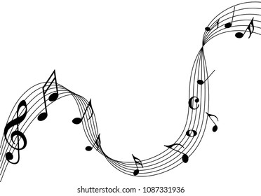 Black Abstract music notes on black line wave background. Black G-clef and music notes isolated vector illustration Can be adapt to Brochure, Annual Report, Magazine, Poster, music background.