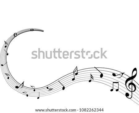 Black Abstract music notes on rainbow line wave background. Black G-clef and music notes isolated vector illustration Can be adapt to Brochure, Annual Report, Magazine, Poster, music background.
