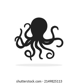 Black Abstract Octopus With Tentacles Icon. Minimal Logotype Graphic Design Element Isolated On White Background. Concept Of Sea ​​monster Badge