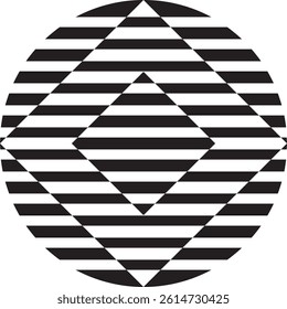 Black, abstract op art circle and triangle vector logo, symbol or icon