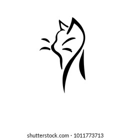 black abstract outline of a cat on a white background
