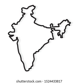 black abstract outline of India map- vector illustration