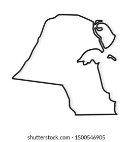 black abstract outline of Kuwait map- vector illustration