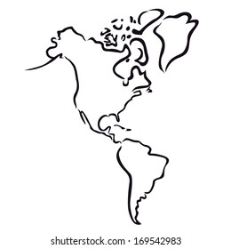 black abstract outline of North and South America map 