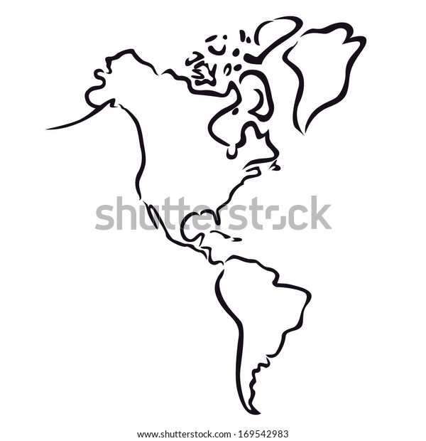 Black Abstract Outline North South America Stock Vector Royalty