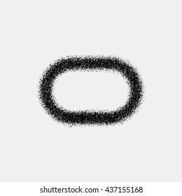 Black abstract oval badge, geometric shape with film grain, noise, dotwork, grunge texture and black background for logo, design concepts, posters, banners, web and prints. Vector illustration.