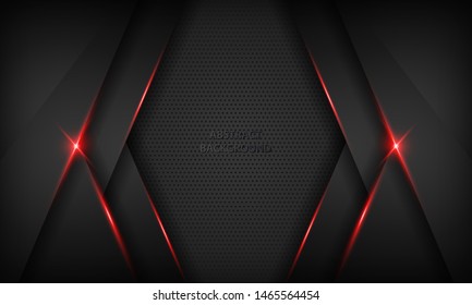 Black abstract overlap background. Texture with red metallic effect. Modern technology design template.