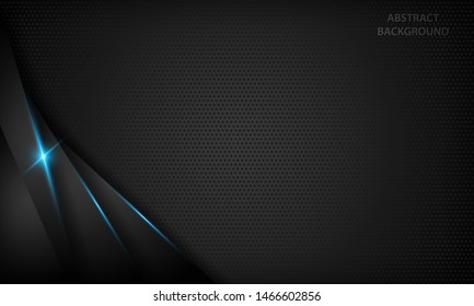 Black abstract overlap background. Texture with blue metallic effect. Modern technology design template.