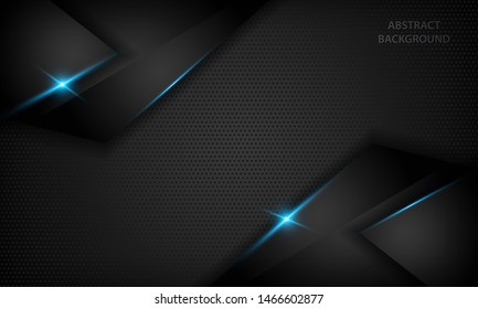 Black abstract overlap background. Texture with blue metallic effect. Modern technology design template.