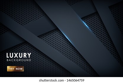 Black abstract overlap background vector. Realistic overlap layer on hexagon pattern background. vector illustration.