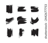 Black abstract paint Brush Stroke Set on white background Each with Unique Style
