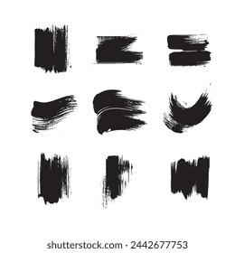 Black abstract paint Brush Stroke Set on white background Each with Unique Style