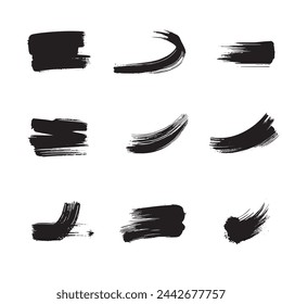 Pintura abstracta negra Pincel Conjunto de pinceladas sobre fondo blanco Cada una con estilo único