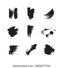 Pintura abstracta negra Pincel Conjunto de pinceladas sobre fondo blanco Cada una con estilo único