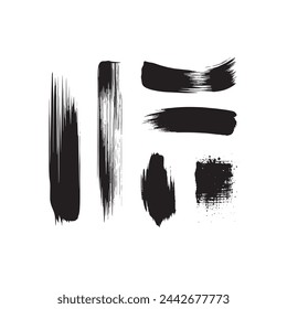 Pintura abstracta negra Pincel Conjunto de pinceladas sobre fondo blanco Cada una con estilo único