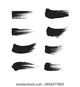 Black abstract paint Brush Stroke Set on white background Each with Unique Style