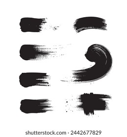 Pintura abstracta negra Pincel Conjunto de pinceladas sobre fondo blanco Cada una con estilo único