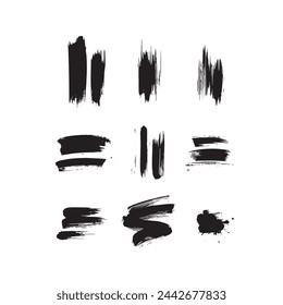 Black abstract paint Brush Stroke Set on white background Each with Unique Style