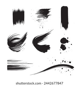 Pintura abstracta negra Pincel Conjunto de pinceladas sobre fondo blanco Cada una con estilo único