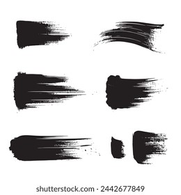 Black abstract paint Brush Stroke Set on white background Each with Unique Style