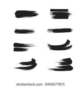 Black abstract paint Brush Stroke Set on white background Each with Unique Style