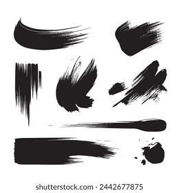 Black abstract paint Brush Stroke Set on white background Each with Unique Style