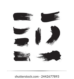 Black abstract paint Brush Stroke Set on white background Each with Unique Style
