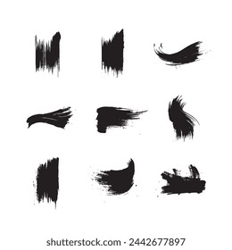 Black abstract paint Brush Stroke Set on white background Each with Unique Style