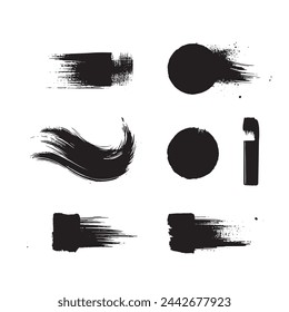 Black abstract paint Brush Stroke Set on white background Each with Unique Style